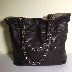 Furla dark brown leather tote
